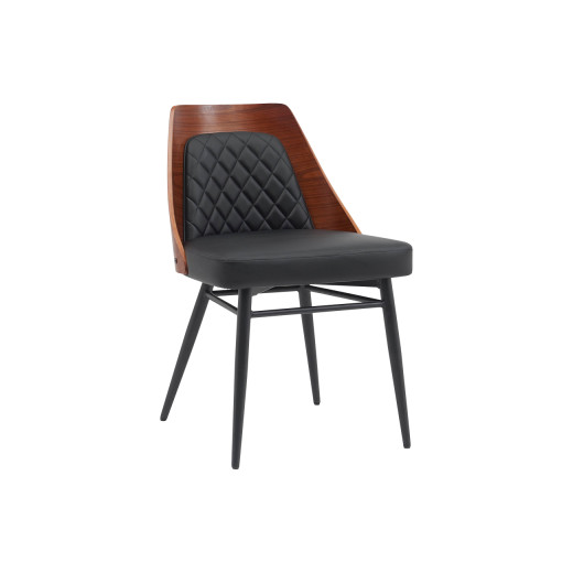 Indoor Metal Chair with Upholstered Diamond-Tufted Back Cushion and Veneer Backrest