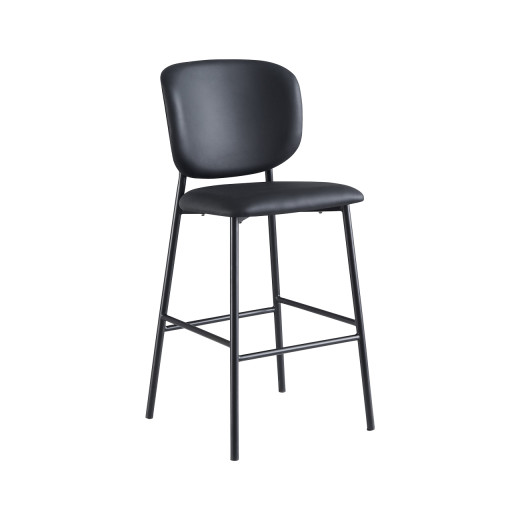 Contemporary Indoor Metal Barstool with Black Upholstered Backrest and Seat