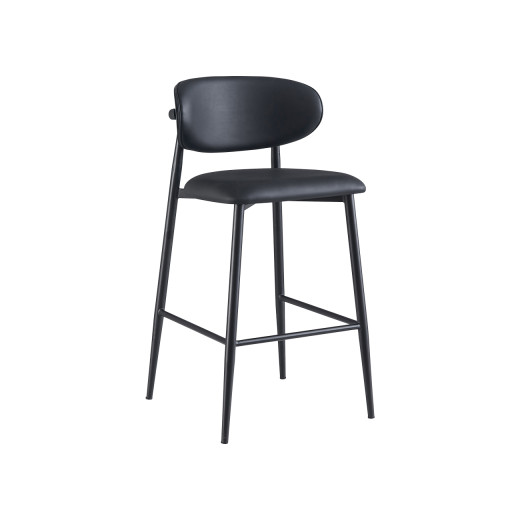 Modern Indoor Metal Barstool with Black Padded Oval Backrest and Upholstered Seat
