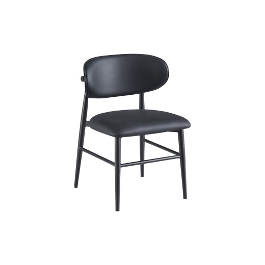 Modern Indoor Metal Chair with Black Padded Oval Backrest and Upholstered Seat
