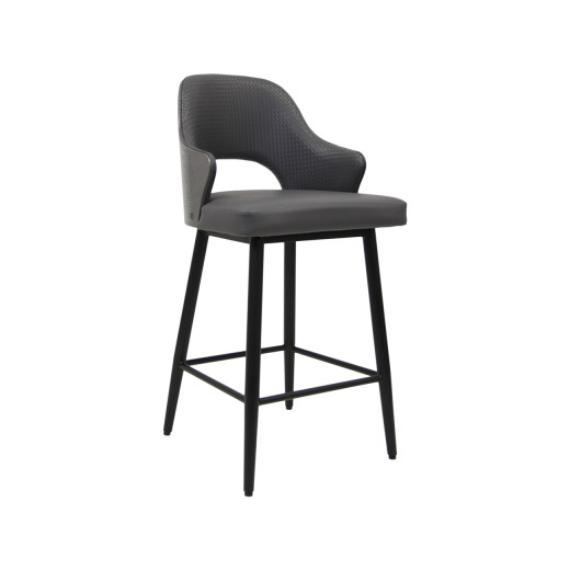Elegant Indoor Dark Grey Metal Barstool with Upholstered Seat and Textured Backrest