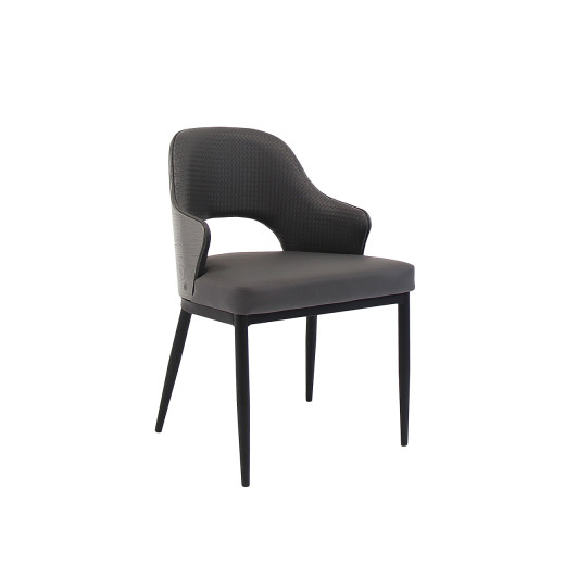 Elegant Indoor Dark Grey Metal Chair with Upholstered Seat and Textured Backrest