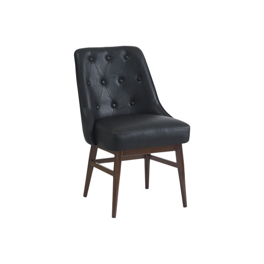 Classic Black Metal Chair with Button-Tufted  Backrest and Wood Grain Frame for Indoor Use