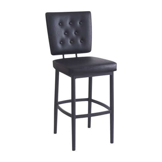 Indoor Metal Barstool with Button-Tufted Upholstered Backrest and Padded Seat