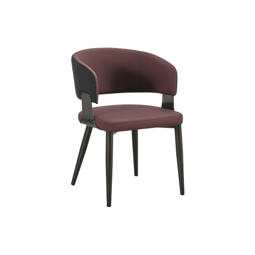 Sophisticated Indoor Metal Chair with Burgundy Upholstered Curved Backrest and Seat