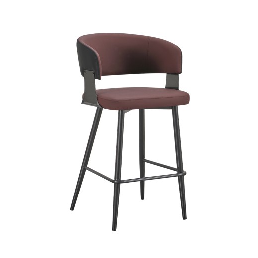Sophisticated Indoor Metal Barstool with Burgundy Upholstered Curved Backrest and Seat