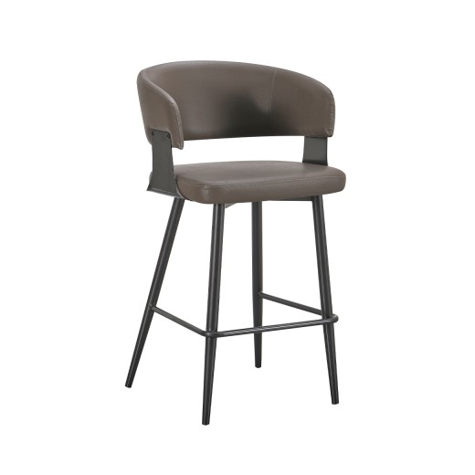 Sophisticated Indoor Metal Barstool with Dark Grey Upholstered Curved Backrest and Seat