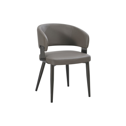 Sophisticated Indoor Metal Chair with Dark Grey Upholstered Curved Backrest and Seat