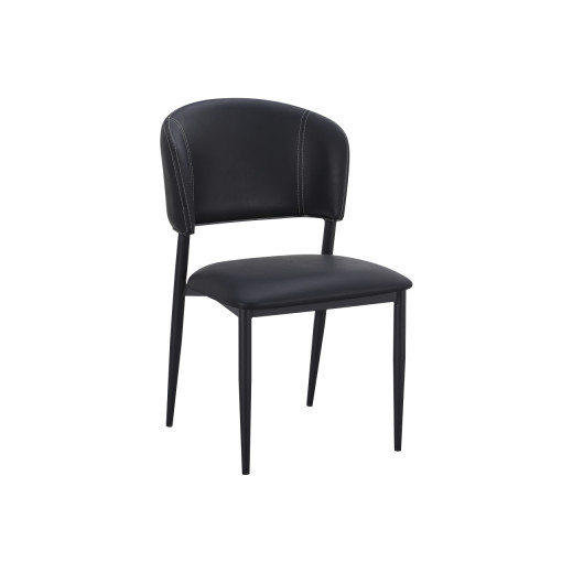 Stylish Indoor Metal Chair with Black Upholstered Backrest and Seat