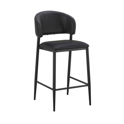 Stylish Indoor Metal Barstool with Black Upholstered Backrest and Seat