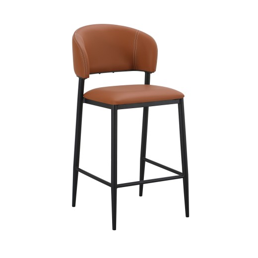 Stylish Indoor  Metal Barstool with Brown Upholstered Backrest and Seat