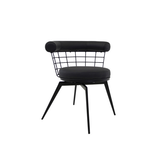 Indoor Black Swivel Chair with Upholstered Seat and Wire Frame Backrest
