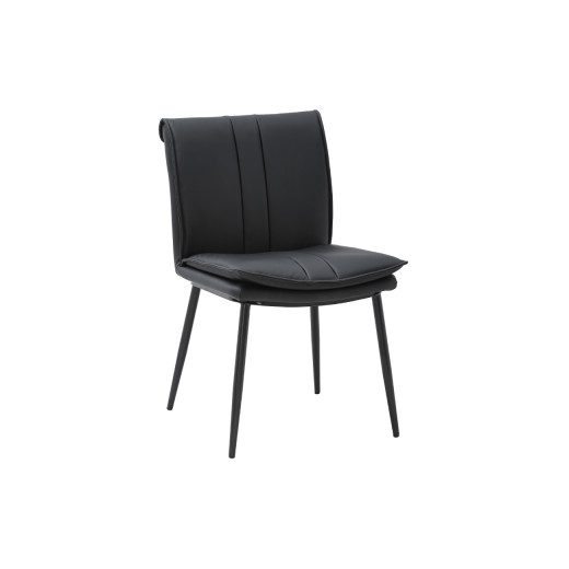 Black Upholstered Indoor Metal Chair with Vertical Stitching and Black Legs