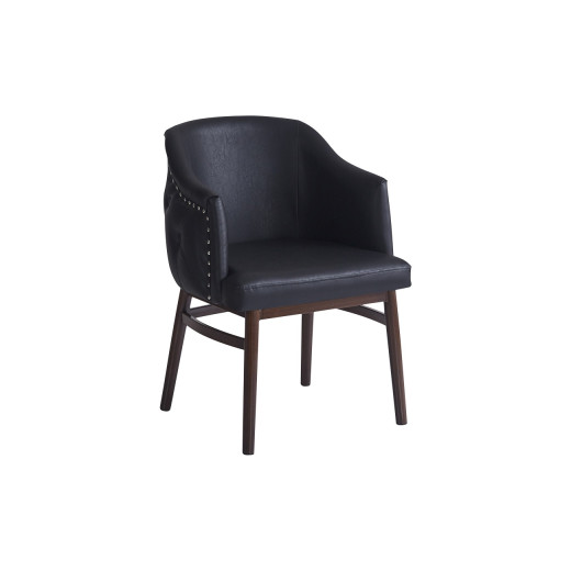 Indoor Chair with Black Padded Tufted Back, Decorative Nailhead Trim, and Walnut-Tone Metal Legs