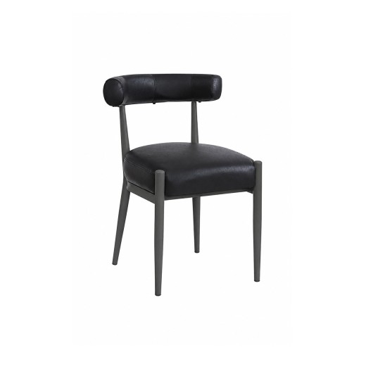 Sleek Indoor Dark Gray Metal Chair with Cylindrical Upholstered Backrest and Vinyl Cushioned Seat