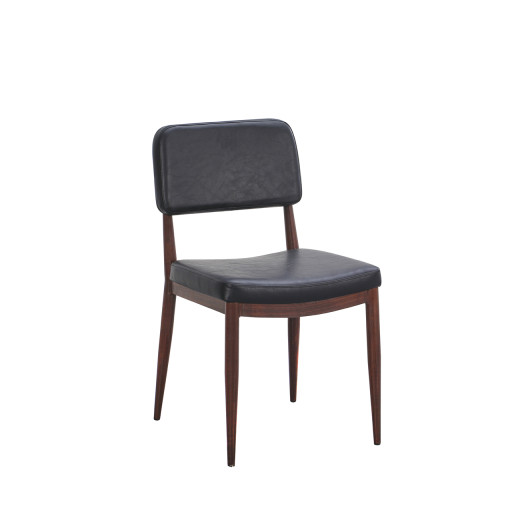 Wood Grain Frame Metal Chair with Black Upolstered Seat and Backrest for Indoor Use