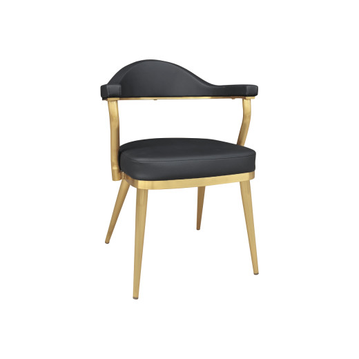 Indoor Gold Frame Dining Chair with Black Upholstered Cushion and Arched Backrest