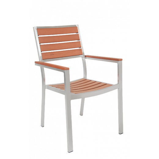 Silver Frame Aluminum Outdoor Chair w/Imitation Teak Slats
