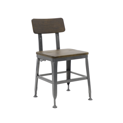 Dark Walnut Wood Back and Seat Metal Chair 