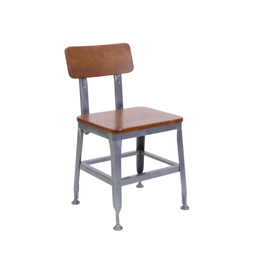 Light Walnut Wood Back and Seat Metal Chair 