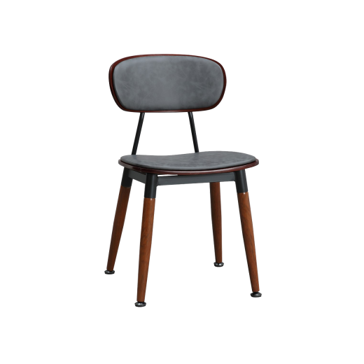 Wood Grain Indoor Steel Chair in Walnut Finish w/ Black Vinyl Seat & Back