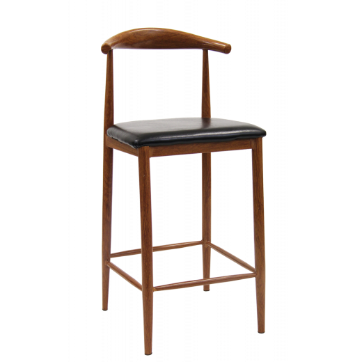 Medium Honey Brown Color Metal Barstool w/Black Vinyl Seat