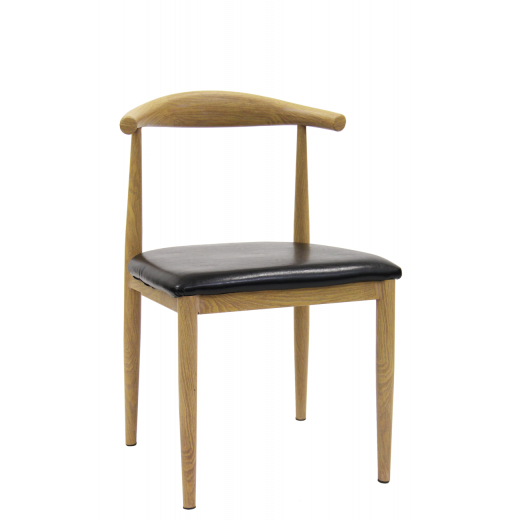 Natural Color Wood Grain Metal Chair w/Black Vinyl Seat