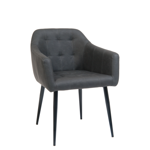 Black Steel Armchair with Dark Grey Vinyl Upholstered Seat