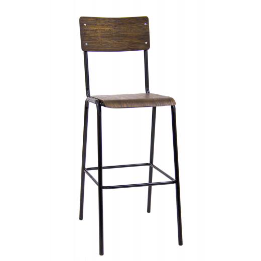 Veneer Back & Seat Black Metal Bar Stool