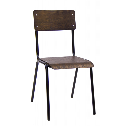 Veneer Back & Seat Black Metal Chair