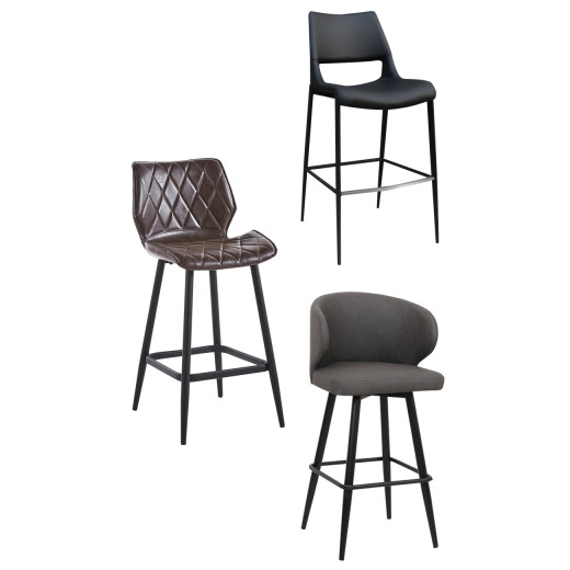 #C11 Bundle Sale: 3 Different Bar Stools with Black Finish Frame and Vinyl Seat & Back