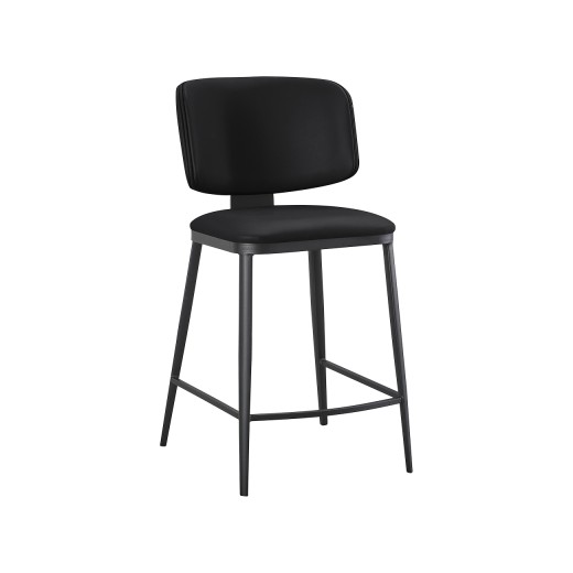 Indoor Sleek Black Metal Barstool  with  Padded Vinyl Seat and Back