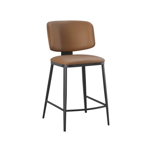 Indoor Sleek Camel Metal Barstool  with  Padded Vinyl Seat and Back.