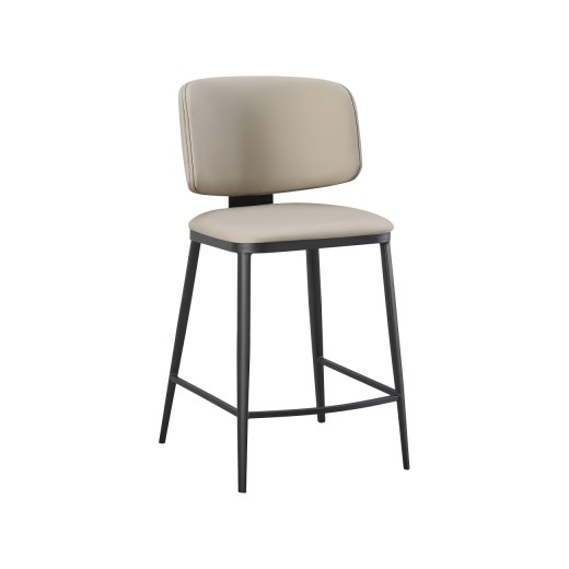 Indoor Sleek Cream Metal Barstool  with  Padded Vinyl Seat and Back