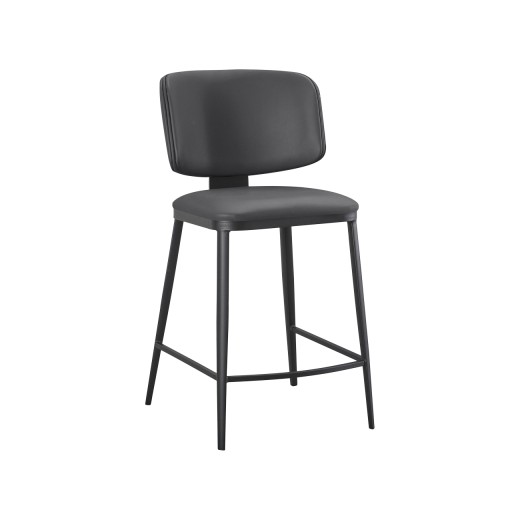 Indoor Sleek Grey Metal Barstool  with  Padded Vinyl Seat and Back