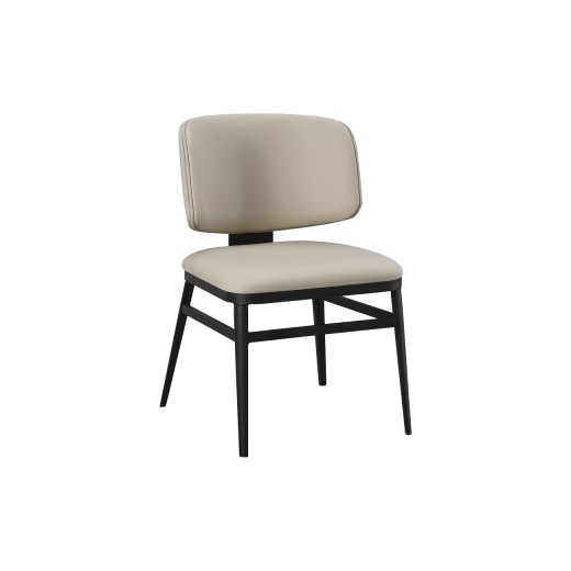 Indoor Sleek Cream Metal Chair with  Padded Vinyl Seat and Back.