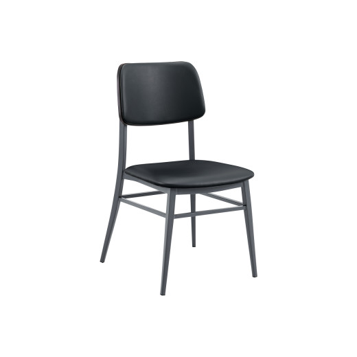 Indoor Contemporary Black Metal Dining Chair with Vinyl Seat and Back