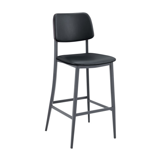 Indoor Contemporary Black Metal Dining Barstool with Vinyl Seat and Back