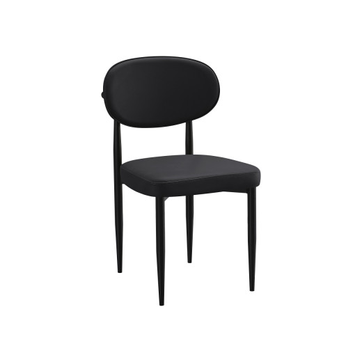 Black Metal Indoor Dining Chair with Padded Seat and Vinyl Oval Backrest