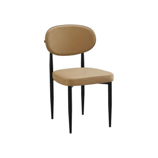Brown Metal Indoor Dining Chair with Padded Seat and Vinyl Oval Backrest
