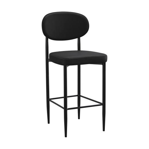 Black Metal Indoor Dining Barstool with Padded Seat and Vinyl  Oval Backrest