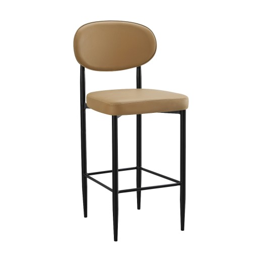 Brown Metal Indoor Dining Barstool with Padded Seat and Vinyl Oval Backrest
