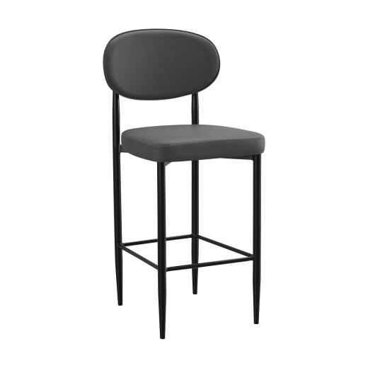 Gray Metal Indoor Dining Barstool with Padded Seat and Vinyl Oval Backrest