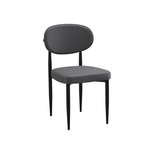 Gray Metal Indoor Dining Chair with Padded Seat and Vinyl Oval Backrest