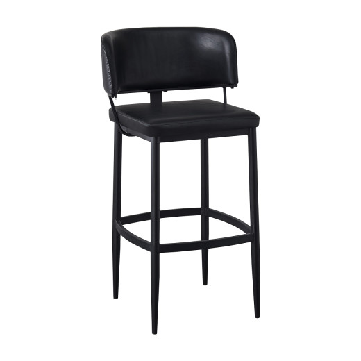 Commercial Black Metal Barstool with Soft Upholstered Vinyl Seat and Curved Backrest for Indoor Use