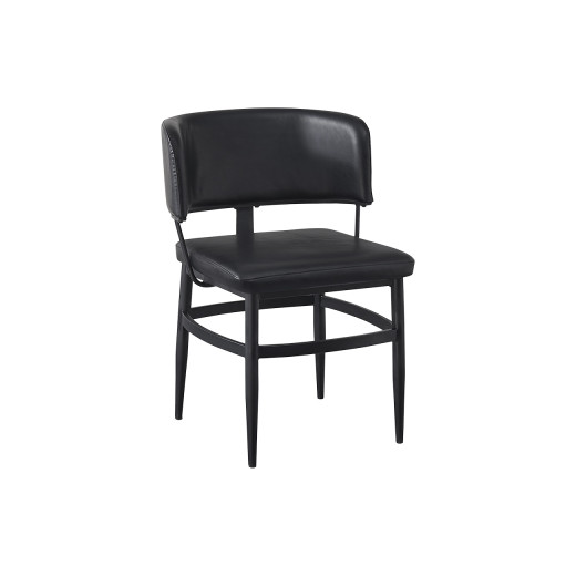 Commercial Black Metal Chair  with Soft Upholstered Vinyl Seat and Curved Backrest for Indoor Use