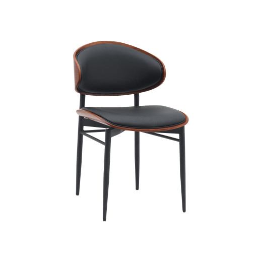 Indoor Mid-Century Modern Metal Chair with Black PU Leather Upholstered Seat and Back