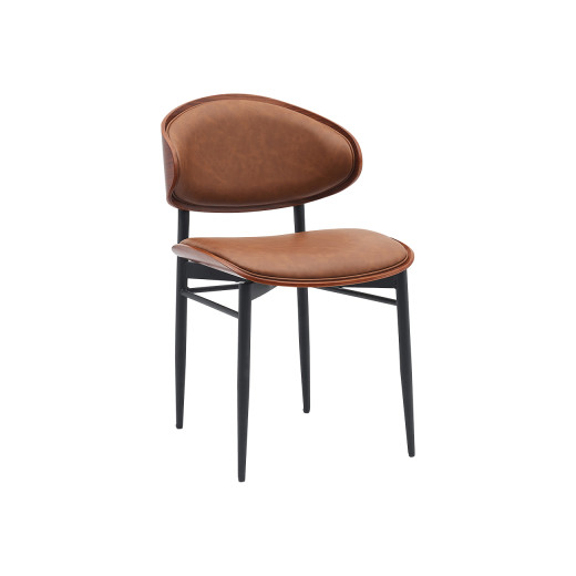 Indoor Mid-Century Modern Metal Chair with Brown PU Leather Upholstered Seat and Back