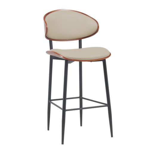 Indoor Mid-Century Modern Metal Barstool with Cream PU Leather Upholstered Seat and Back