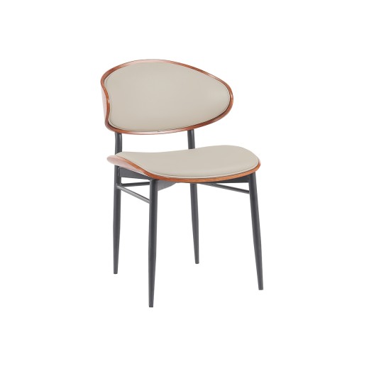 Indoor Mid-Century Modern Metal Chair with Cream PU Leather Upholstered Seat and Back